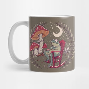 Goblincore Aesthetic Cottagecore Frog Sitting on a Rocking Chair - Color Version - waiting for mushrooms to grow - Mycology Shrooms Mug